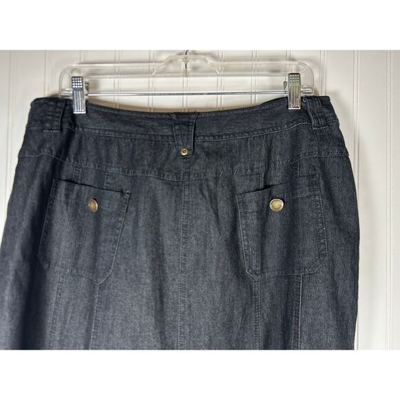 Larry Levine Womens flare Stretch Denim maxi, black Skirt Sz 16 buttons pocket - Picture 6 of 10